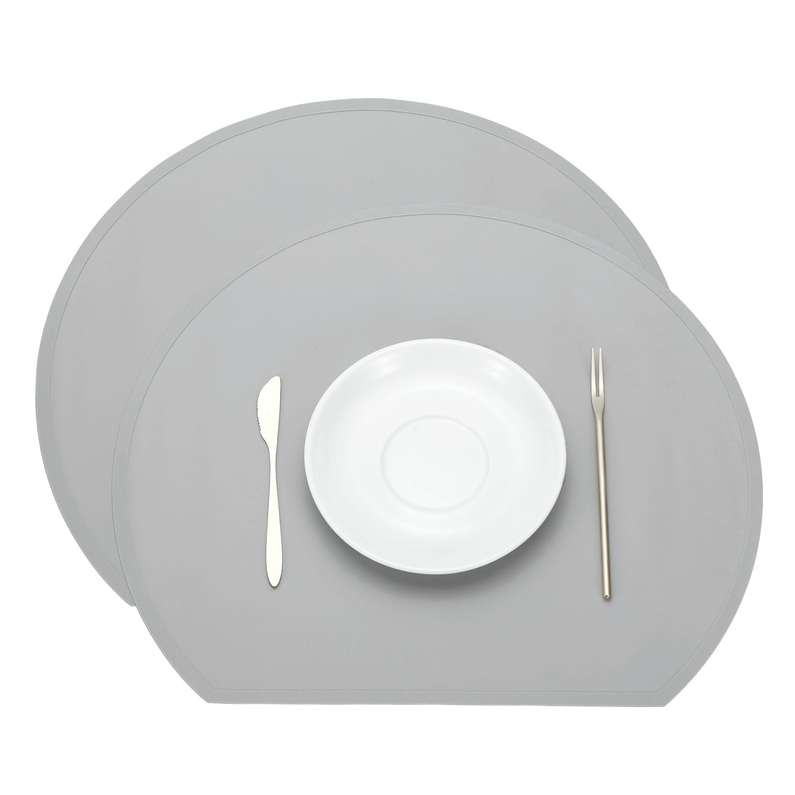 Set de table en silicone gris demi-cercle antidérapant pour table à manger