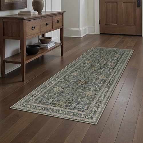 PureCozy Beige Runner Rug 2x6 Vintage Area Carpet Hallway Long Indoor Kitchen Washable Living Room Low Pile Traditional Distressed Retro Accent Throw Rug Non Slip Laundry Bathroom Office 2'