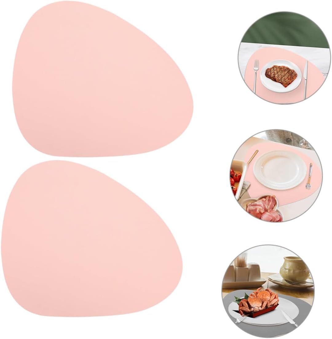 Luxshiny 2pcs Dual-Sided Egg Shape Leather Placemats Heat Insulation and Non-Slip Table Mats for Dining Stylish Pink and Gray Design for Home Decor and Photo Background