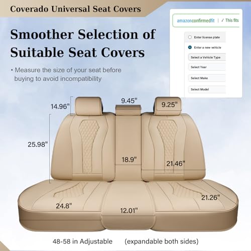 Image of Coverado Automotive Seat Covers, Back Car Seat Cover, Rear Seat Cover, 3-Pieces Luxury Car Seat Cushion, Beige Seat Cover Seat Protector Universal Fit Most Cars