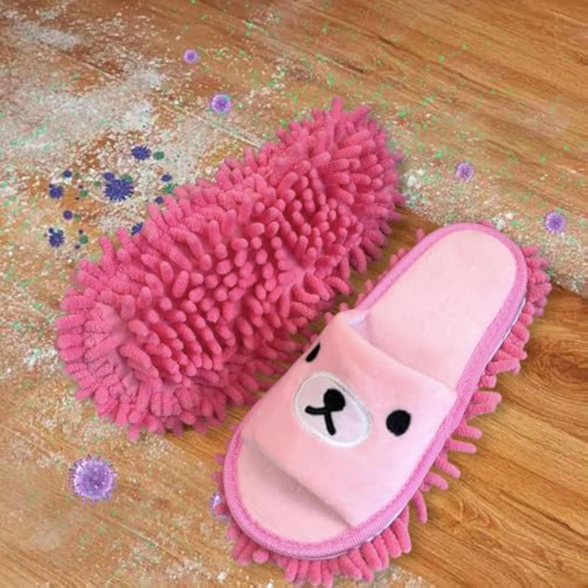 Cartoon House Mop Slippers for Cleaning - Pink Bear