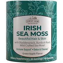COUNTRY FARMS Irish Sea Moss Gummies, 2000mg Irish Moss, Burdock Root, Bladderwrack for Immune Support, Promotes Digestive Health, Skin and Hair Support, Pectin Based, Vegan, Gluten Free, Green Apple