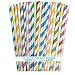 Outside the Box Papers Pastel Stripe Paper Straws 7.75 Inches 100 Pack Light Blue, Pink, Yellow, Mint Green, White