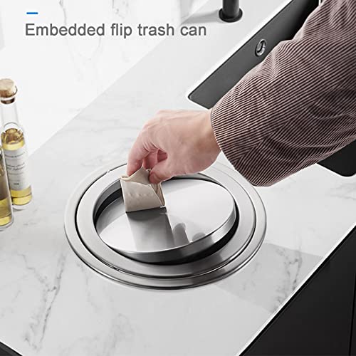 Caneca de basura empotrable con tapa y superficie cepillada miniatura 2