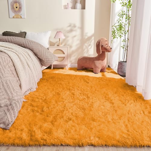 OPPODREAM 5x7 Orange Rugs for Bedroom, Ultra-Soft Fluffy Area Rugs