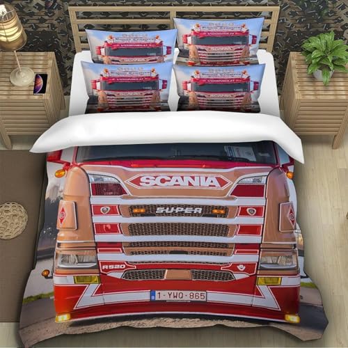 Housse de couette camion rouge 3D pour décorer un lit simple ado - 5