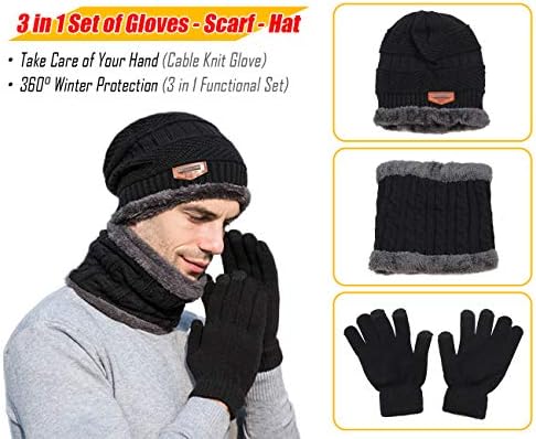Gisdanchz Winter Knit Beanie Hat Neck Warmer Scarf and Touch Screen Gloves Set for Men Women