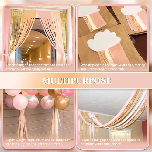 Image of AOBKIAT Pink Orange Gold Crepe Paper,8 PCS Streamers Party Decorations