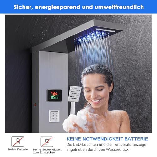 Duschpaneel OUGOO LED mit Armatur 5 in 1 Komplett ohne Batterie