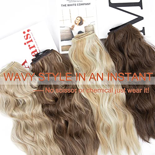 Leeons Clip In Natural Hair Extensions Long Wavy 4Pcs Thick Hairpieces Dark Ash Blonde Mixed Bleach Blonde Double Weft Synthetic 20 Inch For Women thumb #2