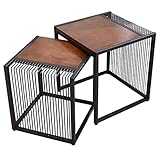 2 Mesas nido. BDDIE Juego de 2 mesas Nido de Madera con Base de Hierro Forjado, mesas auxiliares Laterales y Mesa de cóctel Decorativa para Sala de Estar (Cuadrada) Sala de Estar o salón
