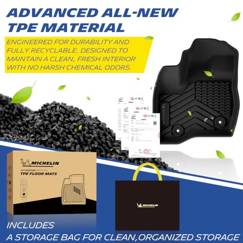 Image of Michelin Vehicle Mats for 2011-2014 Ford Explorer 7 Seats (9 Piece) | Floor & Trunk Mat Set, Custom Fit, All-Weather TPE Liner, Front & 2nd & 3rd Row Floor Mats /Trunk /Backrest, Not Fit 6 seats