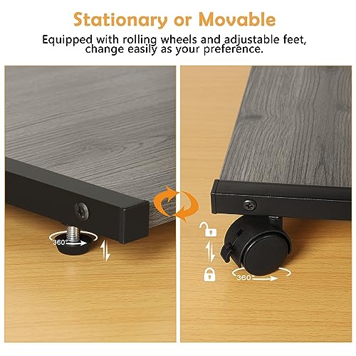 BTY Printer Stand Under Desk Printer Table with Storage Small Printer Cart with Wheels 2 Tier Desktop Printer Stands for Home Office Fax Machine Scanner Files (Grey) by BTY - Image 4