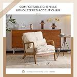 VINGLI Chenille Mid-Century Modern Accent Chair, Cute Reading Arm Chair with Cushion & Lumbar Pillow & Solid Wood Frame for Lounge, Living Room, Reading Room, Bedroom,Cream - Image 2