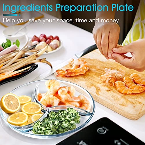 Nutriups Glass Divided Plate Plate With 3-Compartment Microwavable Glass Compartment Plate Glass Divided Serving Tray Glass Divided Dishes For Kitchen (9 Inch, 1 Pack) #TOP5