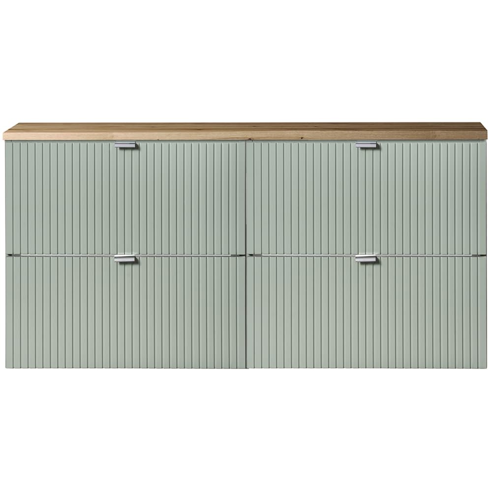 Lomadox Mobile doppio lavabo 120 cm, verde e rovere, parte anteriore scanalata, montaggio sospeso, profondità 40 cm