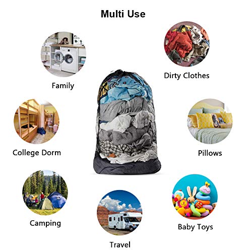 Plusmart Mesh Laundry Bags with Drawstring, 24" x 36" Extra Large Laundry Bags with Staps, for Travel, College Dorm, Apartment, Family, 4 Pack, Black, Machine Washable - Thumbnail 7