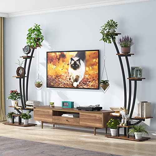 Tribesigns 6-Tier Tall Indoor Plant Stand Pack Of 2, Metal Curved Display Shelf With 2 Hanging Hooks, Multi-Purpose Bonsai Flower Pots Plant Rack For Indoor, Garden, Balcony, Living Room #TOP2