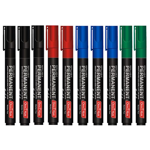 Image of Soni Officemate Permanent Marker Pen | Pack of 10 | Multicolor Bold Marker | Refillable & Waterproof | Quick Dry Alcohol Ink Markers
