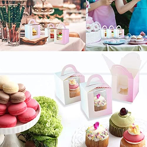 XULIN Single Cupcake Boxes-12 Pcs Individual Cupcake Carriers with Clear Display Window, Insert& Handle, Perfect Cardboard Muffin Storage Paper Bakery Boxes Birthdays, Church Bakery Partys ,Gradient
