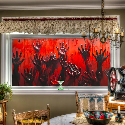 HOMETITUTE Horror Bloody Hands Window Privacy Film 39.3x17.7 Inch Static Window Cling Windows Sticker Halloween Windows Decal for Haunted House Scary Home Privacy Film Party Decor