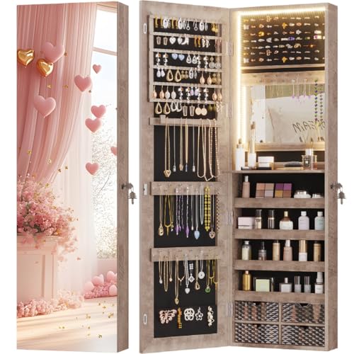 Vlsrka Espejo de longitud completa 47.2 pulgadas con almacenamiento y armario de joyería, montaje en pared, organizador de joyas para colgar sobre la puerta, luz integrada, 4 cajones Vlsrka Espejo de longitud completa 47.2 pulgadas con almacenamiento y armario de joyería, montaje en pared, organizador de joyas para colgar sobre la puerta, luz integrada, 4 cajones