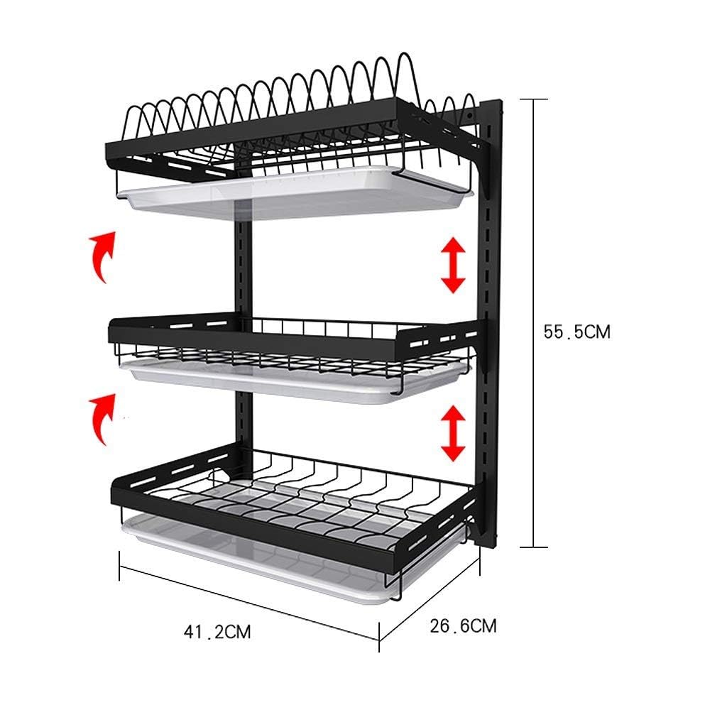 Escurridor de Platos Pared Acero Inoxidable 201 para Cocina,Organizador 2 o 3 Niveles con bandejas,Platos y Cuencos(3 Capas)