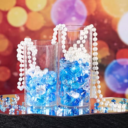 Hicarer 800-Piece Diamond Decorations - Acrylic Diamond Table Scatter Crystals for Vase Fillers, Party Table (Gradient Blue, 30mm, 20mm, 12mm, 8mm, 4mm)