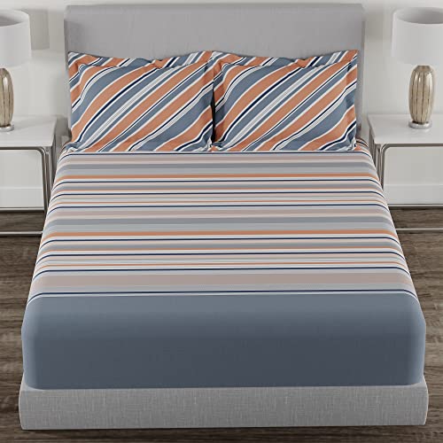 Image of myTrident Home Essential Stripe Collection 144 TC, 100% Cotton Bedsheet with 2 Pillow Cover, King Size - 274 x 274 cm, Cabrin