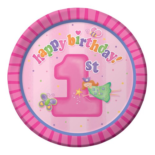 8-Count Round Paper Dinner Plates, Fun at One Happy First Birthday Girl