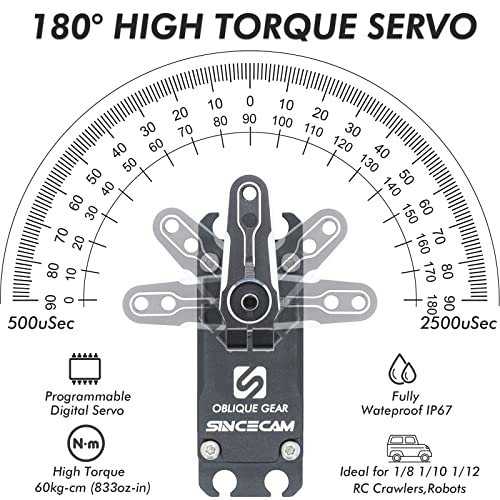 Sincecam 60Kg High Torque Steering Servo Waterproof Ip67 180° Rc Digital Coreless Servo Full Aluminum Case Reinforced Steel Oblique Gear Servo Compatible 1/10 1/12 Rc Boat Helicopter #TOP4