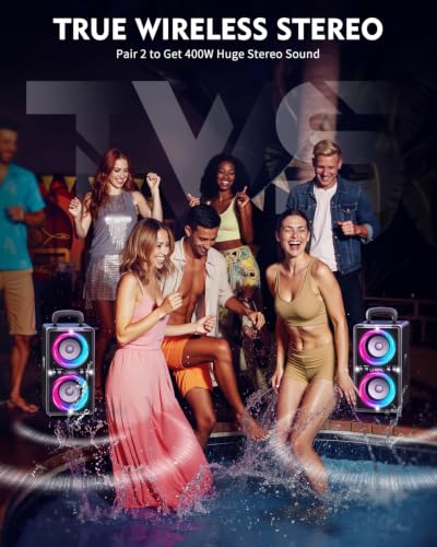 Image of YIER Bluetooth Speaker, 200W Peak Loud Stereo with Big Bass, 20H Playtime, TWS, Fast Charging, Portable Handle, Wireless Large Boombox Bocina with LED Light for Party Outdoor Backyard Camping