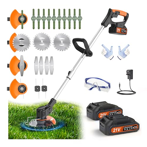 Metal Blade Cordless Strimmer 21v Grass Trimmers Easy to use, 3.2LBS weight Grass Trimmer For Lawns...