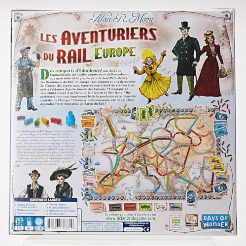 LES AVENTURIERS DU RAIL : EUROPE - Jeu de Base - Version Française - Unbox Now - Jeu de Société Famille pour Enfants dès 8 ans - 2 à 5 Joueurs - Jeu de Stratégie - Compatible Alexa - Days of Wonder