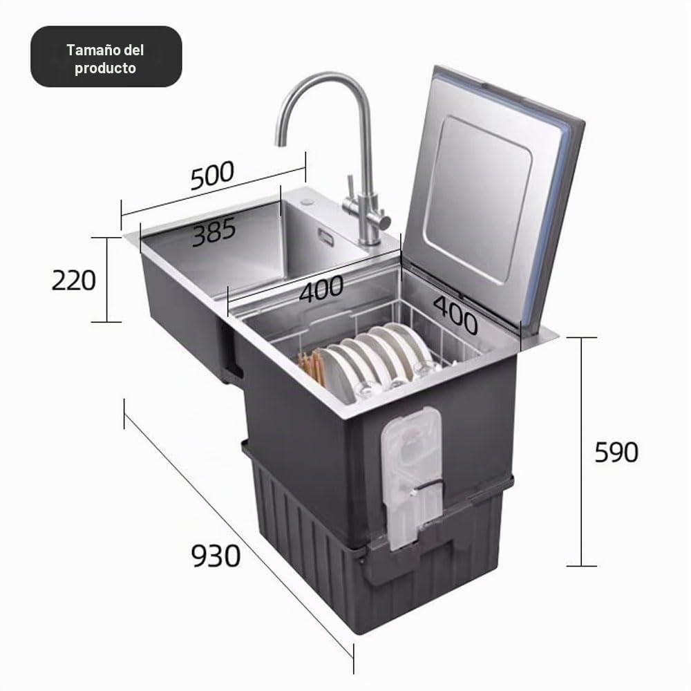 Lavavajillas integrados en la cocina, lavavajillas ultrasónicos inteligentes automáticos con fregadero de acero inoxidable, sistema de crucero de aire fresco, sistema automático de descarga de escoria