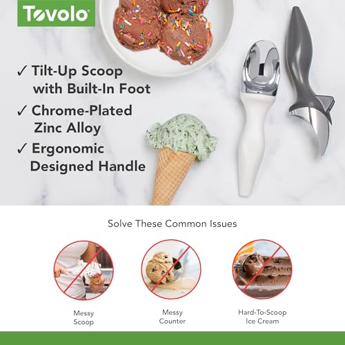 Image of Tovolo Ice Cream Scoop Charcoal Gray Dishwasher Safe Heavy Duty Ice Cream Scooper with Elevated Tilt Up Design, Heat Retaining Ice Cream Scoops with Non Slip Handle for Cookie Dough, Gelato, Sorbet