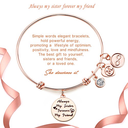 Sister Friend Expandable Charm Inspirational Bangle Bracelets Always My Sister Forever My Friend - Image 4