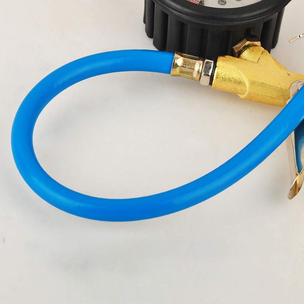 Manometro per pneumatici Indicatore del livello dell'olio d'urto Pistola a tubo a prova di pressione dei pneumatici Manico in oro Testina in rame blu Manometro per pneumatici Manometro per la manutenz