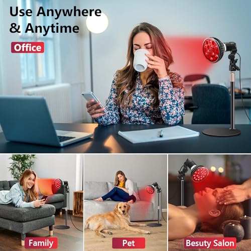 Image of wolezek Red Light Therapy Lamp, 660nm Red and 850nm Near Infrared LED | 18 LEDs with 60 Beam Angle, E26 Base, Aluminum Desk Stand 10-16.5in, Simple On /Off Switch, for Face & Body Care at Home