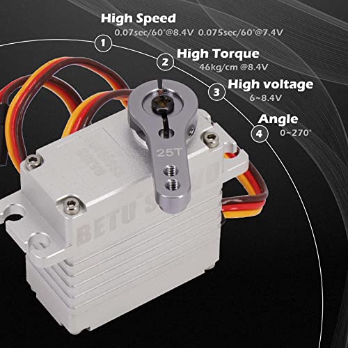 Betu 46Kg Brushless Servo, 0.08Sec High Speed Servo, Waterpoof Servo Made By Full Aluminum Case And Stainless Steel Gear, Compatible With 1/5, 1/6, 1/8, 1/10 Rc Car/Robot/Boat/Airplane #TOP4
