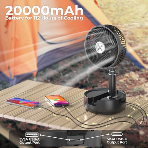 KITWLEMEN 8" Portable Travel Fan & 40000mAh Auto-Oscillating Battery Powered Camping Fan, 9/4 Speeds 8H Timer for Powerful Cooling - Ideal for Indoor and Outdoor Use