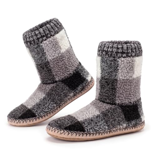 Image of cosyone1997 Boot Slippers for Men Indoor Non Slip Soft Sole | Textured knit upper, fuzzy lining, ankle-high coverage and cushioned insole for cold floors; machine washable
