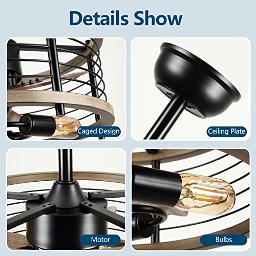Dannilong Wood Farmhouse Ceiling Fan - Caged Ceiling Fan With Light And Remote Control, Rustic Ceiling Fan With 3 Blades, Small Enclosed Revrersible Ceiling Fans For Farmhouse. #TOP4