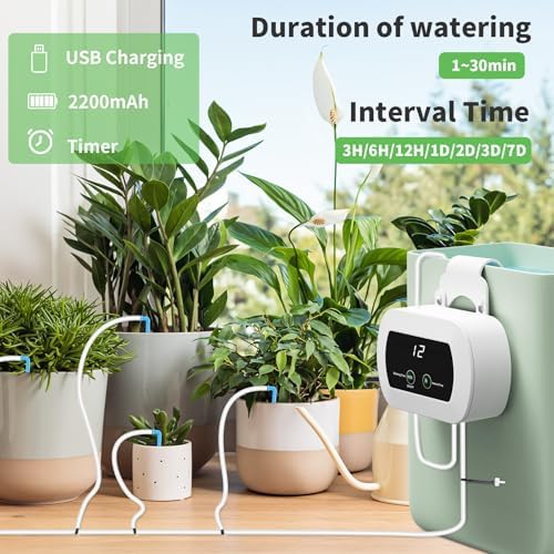 Bild 3 - Forever Speed Bewässerungssystem Automatische Bewässerung für 10 Topfpflanzen, 300 Bewässerungsmodi Bewässerungssystem Indoor Wiederaufladbar mit 10M Schlauch Pflanzen Bewässerung für Indoor, Balkon