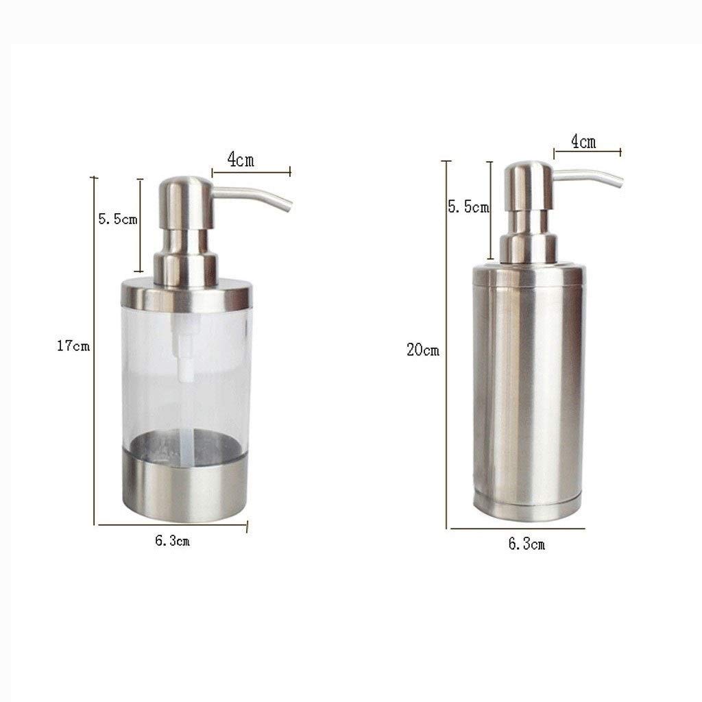 dispenser sapone/Dosatori per sapone liquido Rotonda a mano di tipo dispenser di sapone shampoo doccia gel Bottiglia dispenser di sapone in acciaio inox + 230ml trasparente Erogatore del Sapone/Dispen