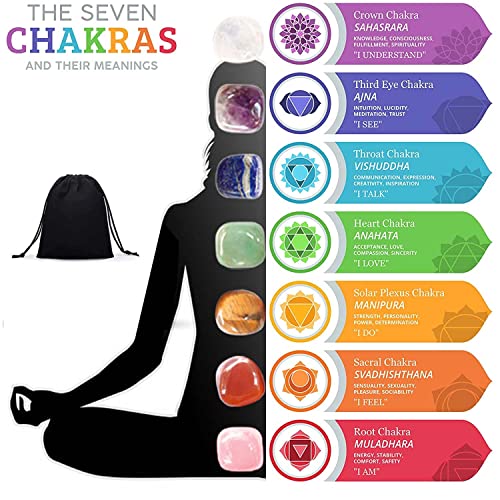 Healing Crystals Set, Chakra Healing Crystals for Beginners 7 Chakra Stone Set Natural Gemstones for Anxiety Relief Balancing Yoga Meditation and Spiritual Awakening Worry Stone Reiki Positivity Gift - Image 4