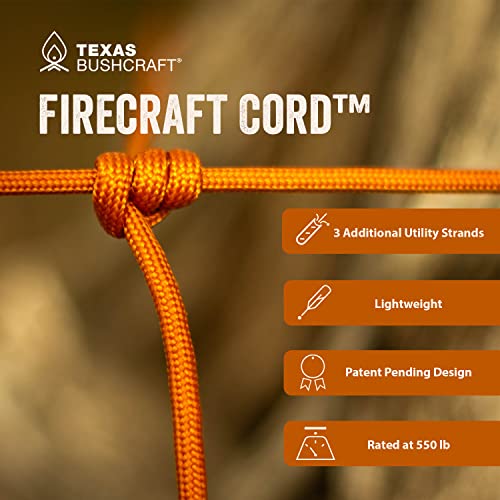 Texas Bushcraft Firecraft Cord - Utility Paracord Survival Rope, Parachute Cord for Survival Gear – 3 Extra Strands for Emergency Preparedness Fishing, Sewing and Tinder (Army Green, 25 ft) - Image 5