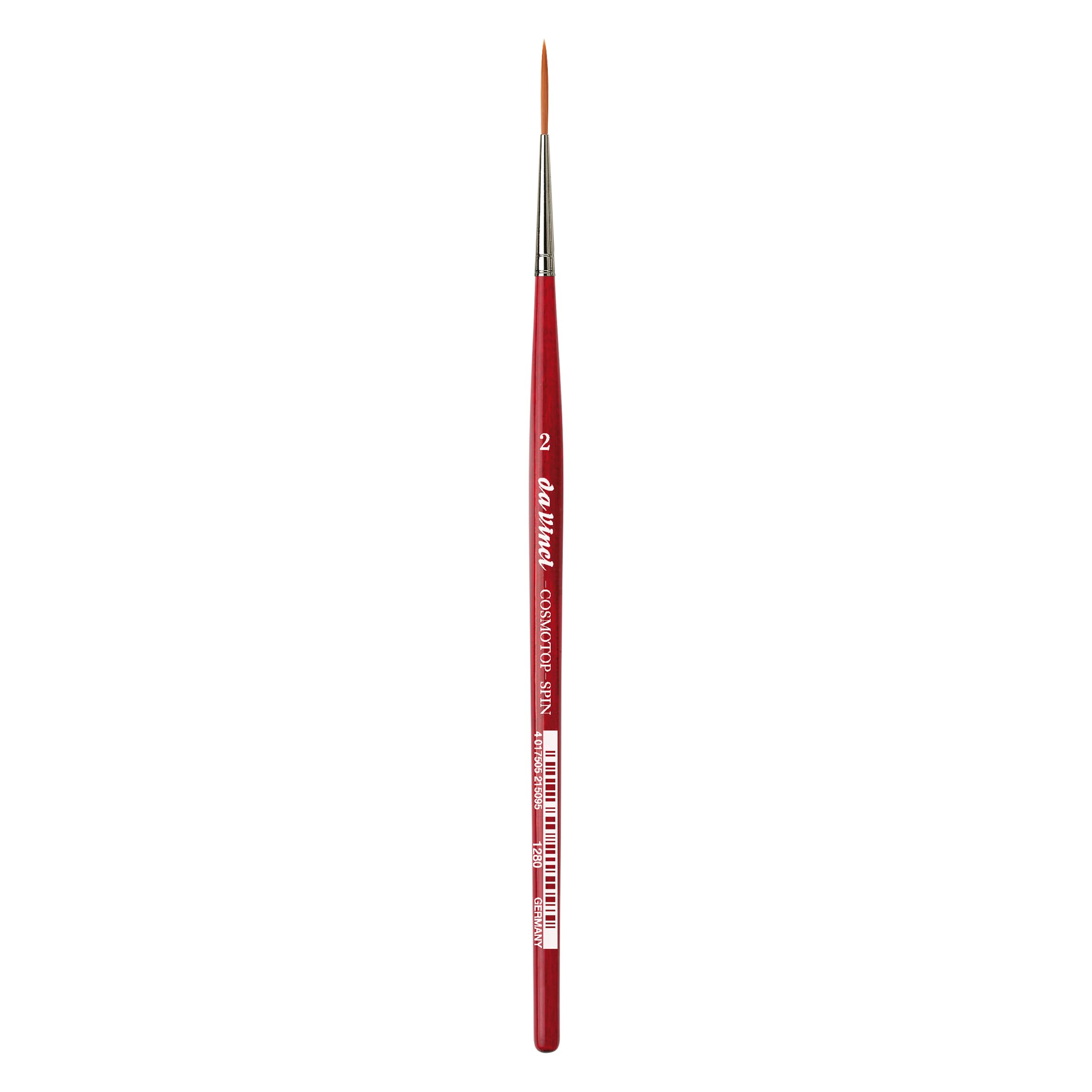 da Vinci Watercolor Series 1280 CosmoTop Spin Paint Brush, Medium Needle-Sharp Liner Synthetic with Red Handle, Size 2