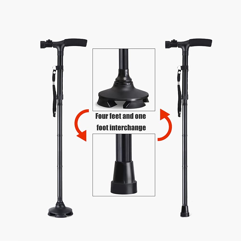 Bastón Plegable con luz LED, bastón Antideslizante, bastón Ajustable de 4 Puntas, Ayuda de Movilidad de Equilibrio para Hombres, Mujeres y Personas Mayores (Rosa) Star of Light