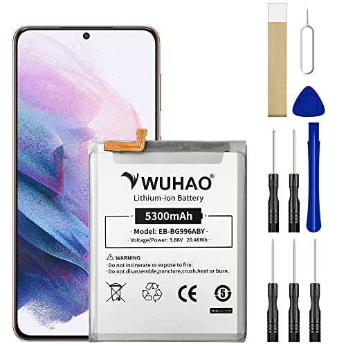WUHAO Replacement Battery EB-BG996ABY Upgraded 5300mAh for Samsung Galaxy S21+ S21 Plus 5G SM-G996U SM-G996UZSAXAA SM-G996UZKEXAA SM-G996UZVAXAA Battery with Tool Repair Kit